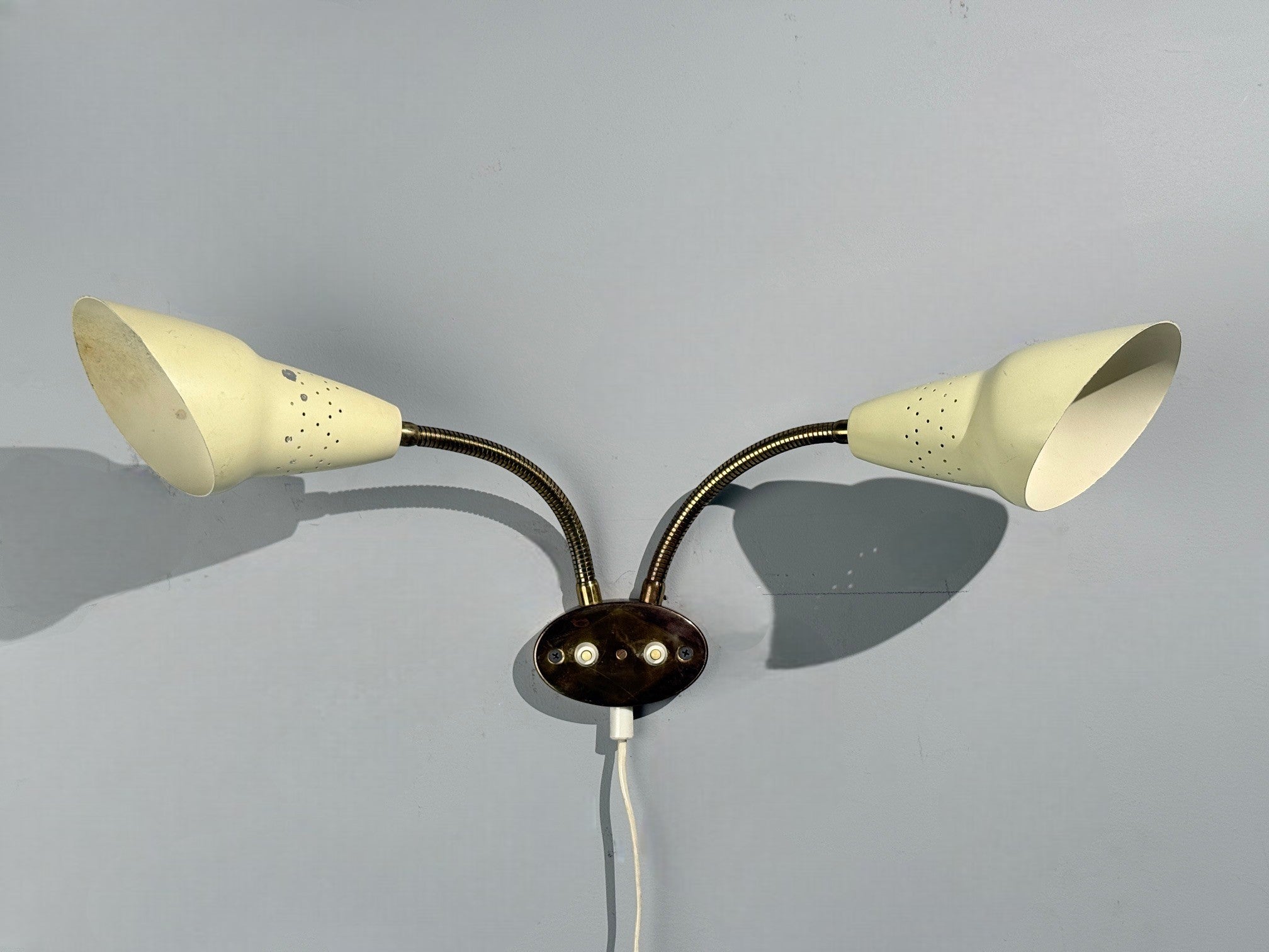 Swedish Modern, Adjustable Wall Light, Brass, Lacquered Metal, Sweden, 1950s
