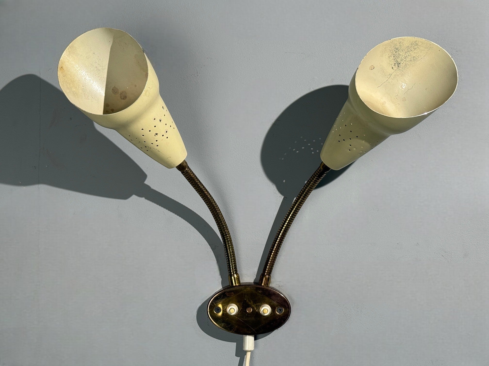 Swedish Modern, Adjustable Wall Light, Brass, Lacquered Metal, Sweden, 1950s