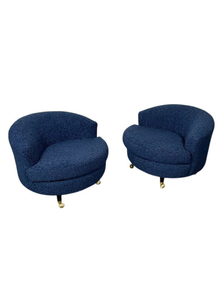 Pair of Mid-Century Rolling Swivel Lounge / Slipper Chairs, Baughman Style